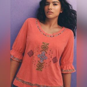 Urban Mango Vibrant Embroidered Coral Blouse